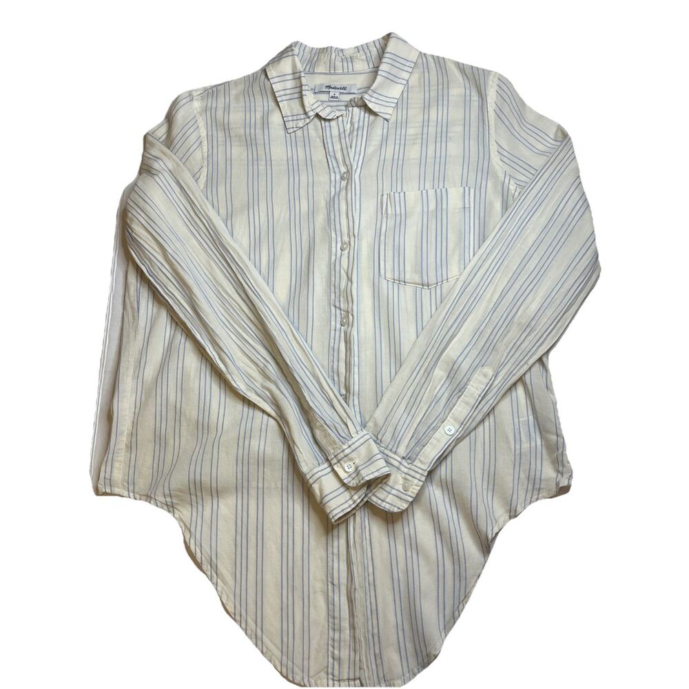Madewell Women’s S Blouse Yellow Blue Stripe Tie Front Button Boho Chic